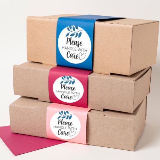 Fragile please handle with care with leaf runder aufkleber