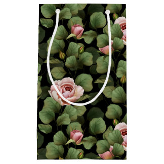 Fragile Rose. Blumenmuster auf schwarz Kleine Geschenktüte