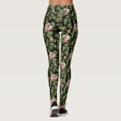 Fragile Rose. Blumenmuster auf schwarz Leggings (Rückseite)
