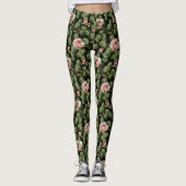 Fragile Rose. Blumenmuster auf schwarz Leggings (Vorderseite)