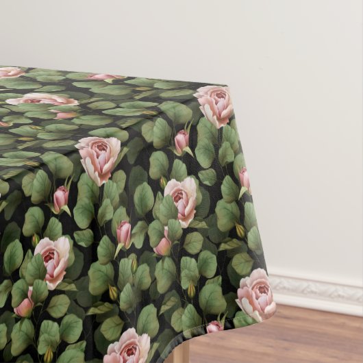 Fragile Rose. Blumenmuster auf schwarz Tischdecke (Beispiel)