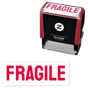 FRAGILE Rote, selbstfärbende Briefmarke aus Kautsc Permastempel