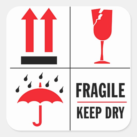 Fragile Versandmarke Quadratischer Aufkleber (Vorderseite)
