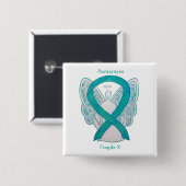 Fragile X Aquamarin Awareness Angel Ribbon Button (Vorne & Hinten)