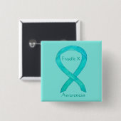Fragile X Aquamarin Awareness Custom Ribbon Button (Vorne & Hinten)