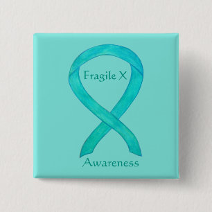 Fragile X Aquamarin Awareness Custom Ribbon Button
