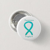 Fragile X Aquamarin Awareness Custom Ribbon Button (Vorne & Hinten)