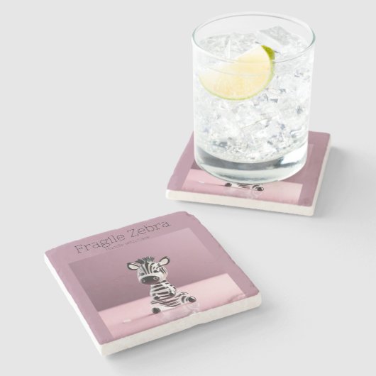 Fragile Zebra: Mit Vorsicht umgehen Steinuntersetzer (Seitenansicht)