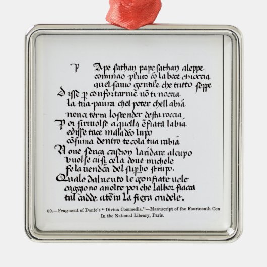 Fragment von Dantes 'Divina Commedia Silbernes Ornament (Vorne)