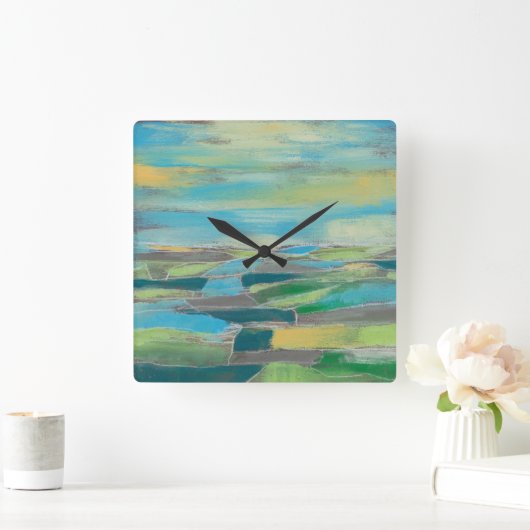 fragmentiertes Feld I Quadratische Wanduhr (Zuhause)