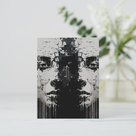 Fragmentiertes Gesicht: dunkle Abstrakte Ausdrücke Postkarte (Stehend Vorderseite)