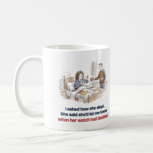 Fragte, wie sie geschlafen hat. Uhren-Entscheidung Kaffeetasse