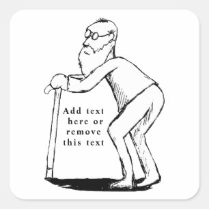 Frail Old Man mit Cane Sketch Quadratischer Aufkleber