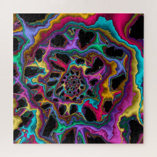 Fraktal Abstrakt Spiralrosa Türkis Gelb Puzzle (Horizontal)