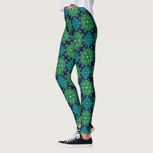 Fraktal Blau-orientalisches Muster Leggings (Links)