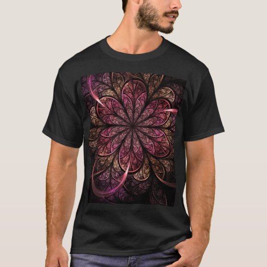 Fraktal Bloom: rosa und goldene Fusion T-Shirt (Vorderseite)