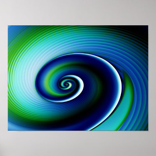 Fraktal Blue Green Spirale Abstrakte Kunst Poster (Vorne)