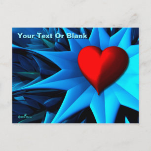 Fraktal Blue Heart Blume Postkarte