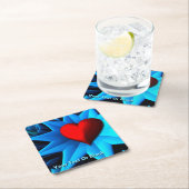 Fraktal Blue Heart Blume Rechteckiger Pappuntersetzer (Vor Ort)