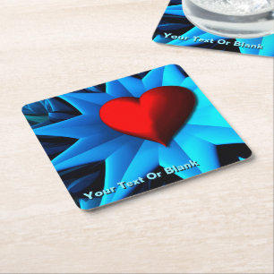 Fraktal Blue Heart Blume Rechteckiger Pappuntersetzer