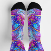 Fraktal Blume Blue Mauve Gold Socken (Oben)