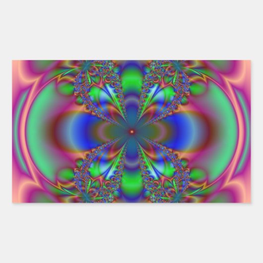 Fraktal-Blume in mehreren Farben Rechteckiger Aufkleber (Vorderseite)
