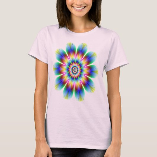 Fraktal-Blumenregenbogen Explosion T-Shirt (Vorderseite)
