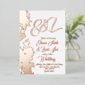 Fraktal Blush Gold Hochzeit gepresst Folieneinladung (Stehend vorne)