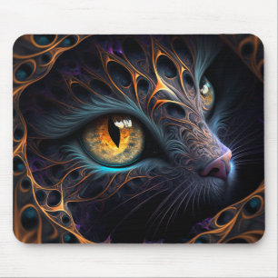 Fraktal Cat Face in Black and Vibrangs Colors Mousepad