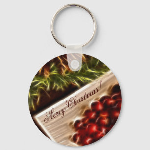 Fraktal Cranberry Weihnachten mit anpassbarem Text Schlüsselanhänger