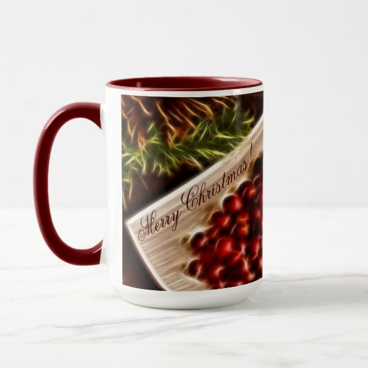 Fraktal Cranberry Weihnachten mit anpassbarem Text Tasse (Links)