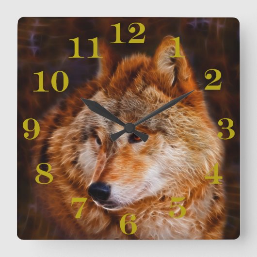 Fraktal des roten Wolfs Quadratische Wanduhr (Vorderseite)