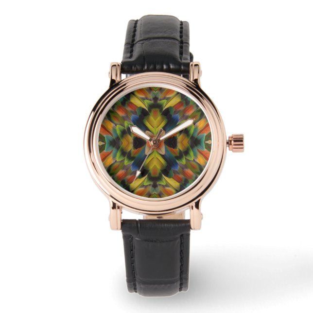 Fraktal Design der Lovebird Feathers Armbanduhr (Vorderseite)