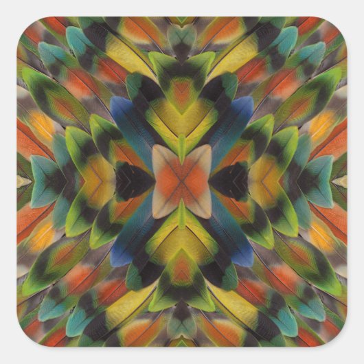 Fraktal Design der Lovebird Feathers Quadratischer Aufkleber (Vorderseite)
