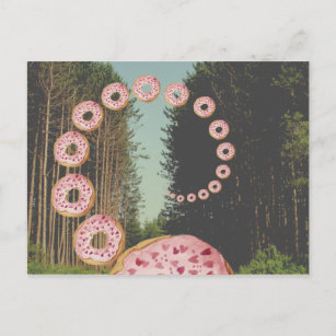 Fraktal Donuts Spirale in Holz surreale Collage Postkarte