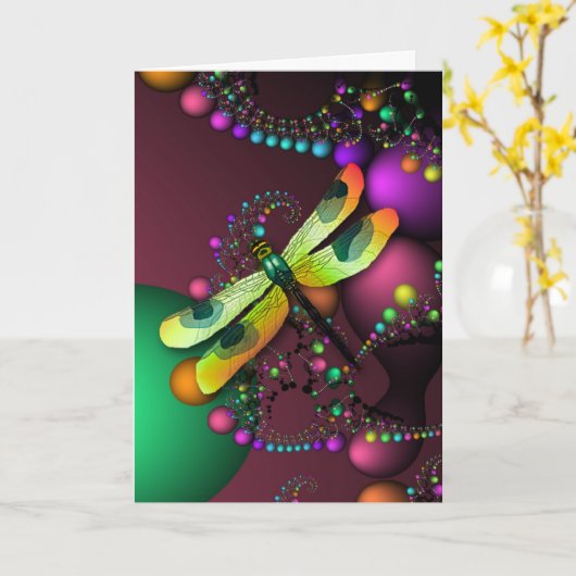 Fraktal Dragonfly Geburtskarte Karte (Gelbe Blume)