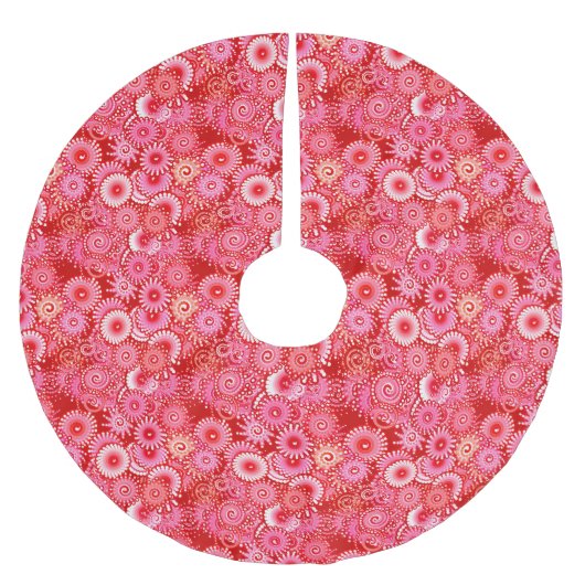 Fraktal-Drehmuster, tiefrote Farbtöne Polyester Weihnachtsbaumdecke (Vorderseite)
