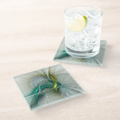 Fraktal Evolution, Golden Türkis Abstrakte Kunst Glasuntersetzer (Schrägansicht)