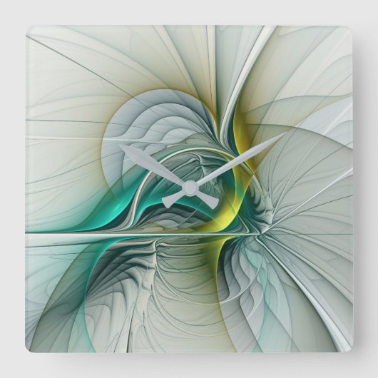Fraktal Evolution, Golden Türkis Abstrakte Kunst Quadratische Wanduhr (Vorderseite)