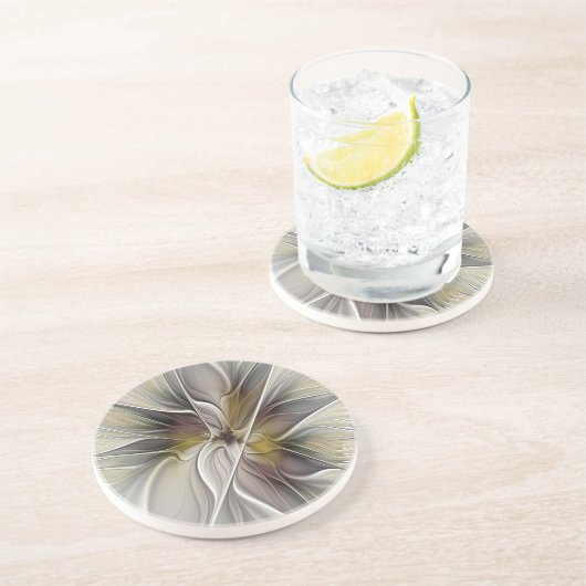 Fraktal, Fantasy-Blume mit Erdfarben Getränkeuntersetzer (Seite)