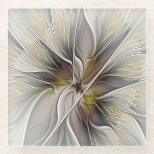 Fraktal, Fantasy-Blume mit Erdfarben Glasuntersetzer