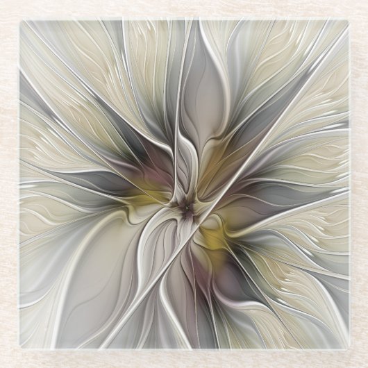 Fraktal, Fantasy-Blume mit Erdfarben Glasuntersetzer (Vorderseite)