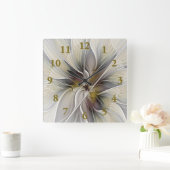 Fraktal, Fantasy-Blume mit Erdfarben Quadratische Wanduhr (Zuhause)