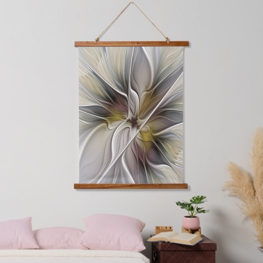 Fraktal, Fantasy-Blume mit Erdfarben Wandteppich Mit Holzrahmen (Schlafzimmer)