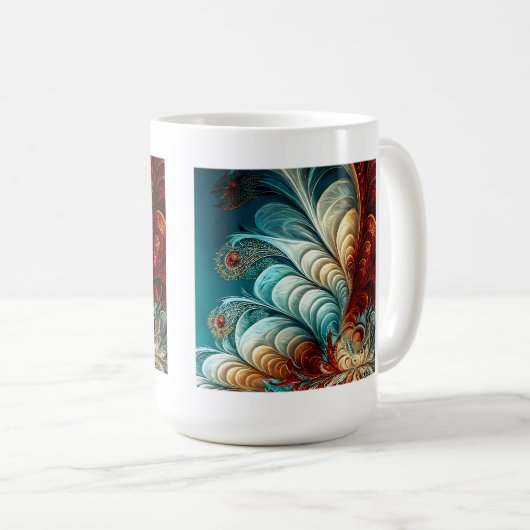 Fraktal Feathers Classic Tasse, 15 oz Kaffeetasse (VorderseiteRechts)