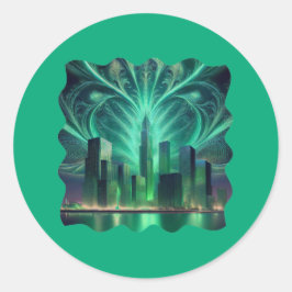 Fraktal-Feuerwerke in der Stadt Runder Aufkleber