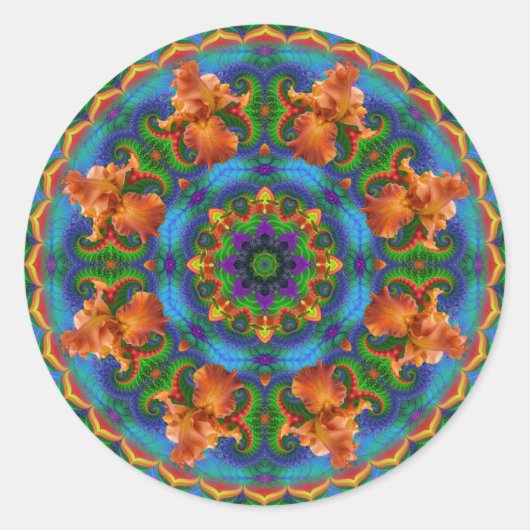 Fraktal Floral Mandala Runder Aufkleber (Vorderseite)
