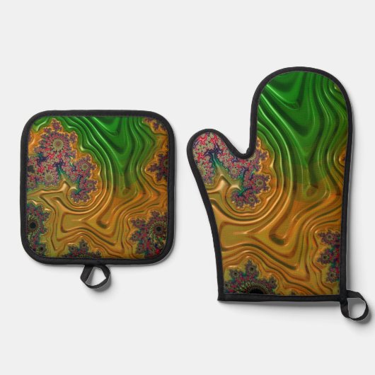 Fraktal Forest Ofenhandschuh & Topflappen-Set (Vorderseite)