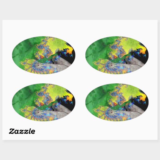 FRAKTAL-FRAU IN GRÜNGELB OVALER AUFKLEBER (Blatt)