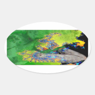 FRAKTAL-FRAU IN GRÜNGELB OVALER AUFKLEBER